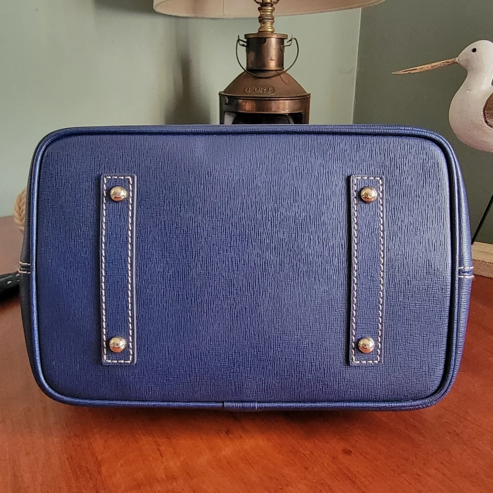 Dooney & Bourke Blue Saffiano Leather Top Zip Shopper Tote Bag